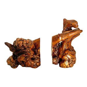 Large Vintage Mid Century Organic Natural Wood Bookends - a Pair
